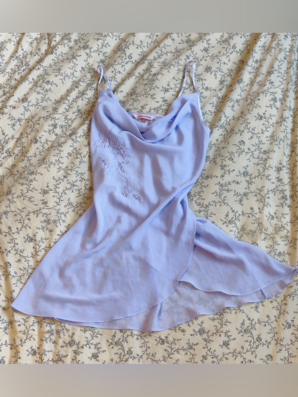 Vintage La Senza Lilac Slip Dress with Floral Embroidery